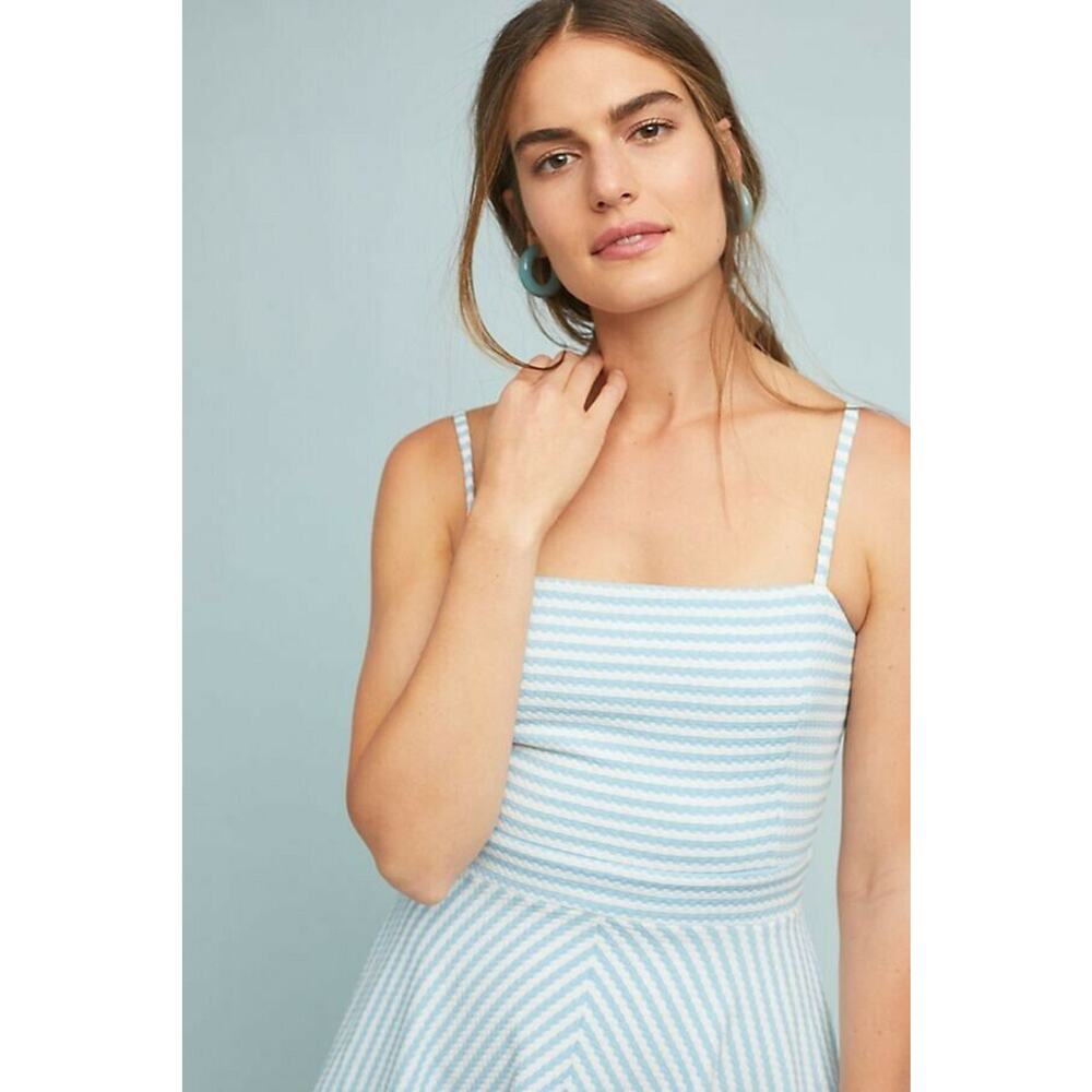 New Anthropologie Hutch Textured Stripe Dress $158 Large Square Neck Spandex - Picture 5 of 5
